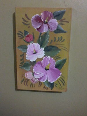 Tela pintada em acrilico flores
