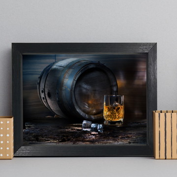Quadro para Sala Bebida Wiskey Moldura Preta 22x32 cm