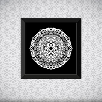 Quadro Mandalas - Branco e Preto PB - 20x20cm