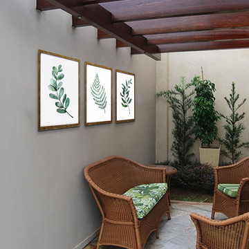 Trio de Quadros de Folhagens com Vidro