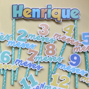 Kit Topos de Bolo Mesversário Bebê Personalizado Candy Color