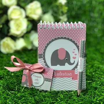 *bloquinho personalizado com mini lapis elefantinho menina
