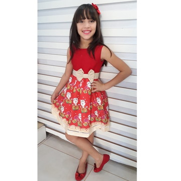 Vestido infantil natal festa papai noel 1 2 4 6 anos