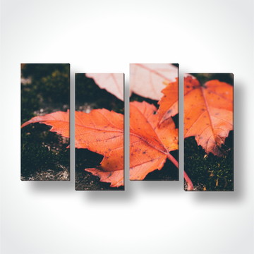 4 Quadros Mosaico Decorativo em Tecido Canvas Folhas Outono