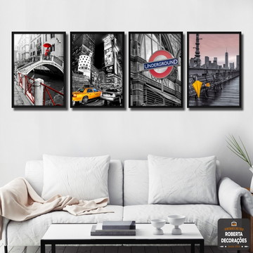 Composição 4 Quadros 40x30cm | Pontos Turísticos EUA Europa