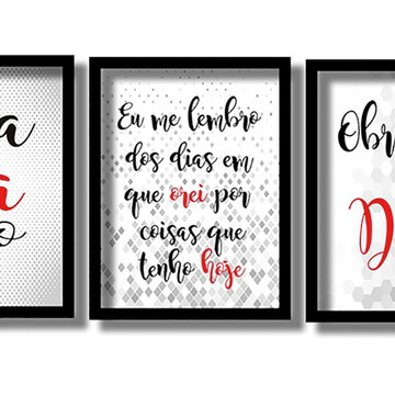 Quadros Decorativos Gratidão Obrigado Deus Kit3 90x40