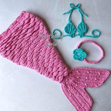 Biquini Bebê Croche Sereia, Roupa Infantil para Bebê Nunca Usado 38233922