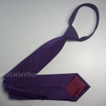 Gravata roxa com listras com nó permanente kit 10