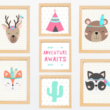 Quadro decoração infantil menina floresta - A4