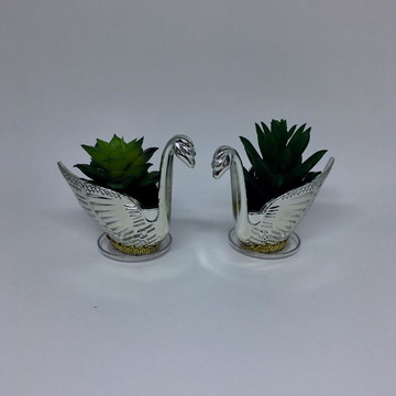 2 mini vasinhos cisne com suculenta artificial