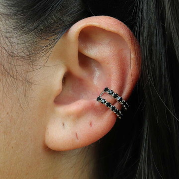 Piercing duplo com zircônia ônix banhado em ródio