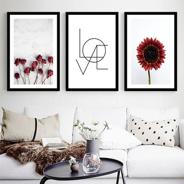 Quadro Decorativo Flores Vermelhas Girassol Frases Love