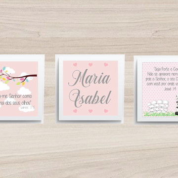 3 Quadros Decorativos com Moldura para Menina com Versículos