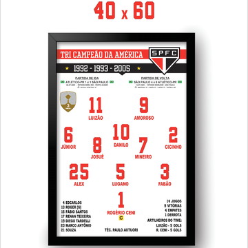 Quadro SÃO PAULO TRICAMPEÃO Libertadores 40x60 COM moldura