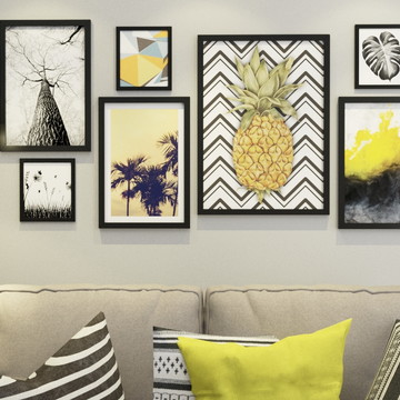 Conjunto 7 Quadros - Tons de Amarelo e Abacaxi