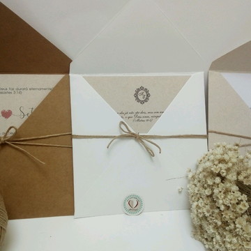 Convite casamento 17x17 rustico tradicional kraft reciclato