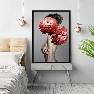 Quadro 60x90cm Eleonor Mulher Flor Vermelha Mold. S/Vidro