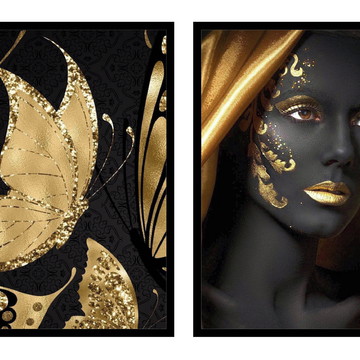 Conjunto 02 Quadros - Dourado e Preto - 40x60cm Cada