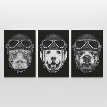 QUADRO DE CACHORRO ESTILO MOTOCICLISTA - FUNDO PRETO - 3 TEL
