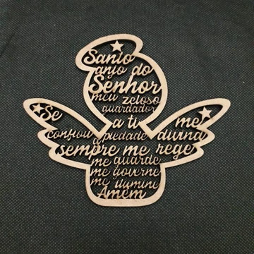 Anjo com oração vazada em mdf