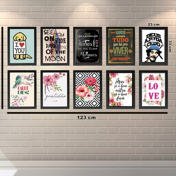 10 quadros decorativos Frases 23 x 33 cm - Moldura Preta
