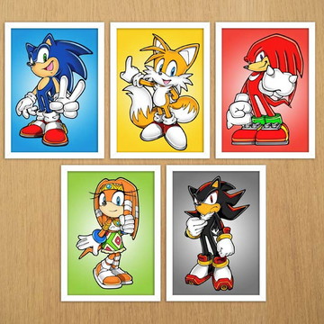 KIT COM 5 QUADROS SONIC E TURMA (TAMANHO A4)