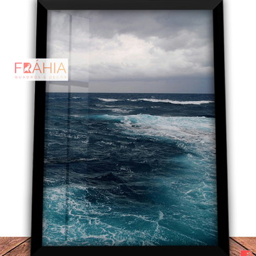 Quadro decorativo sala de estar Mar ondas céu 42x30 c/ vidro
