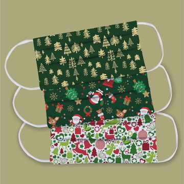 Máscara de Proteção em Tecido Estampada Natal (3uni)