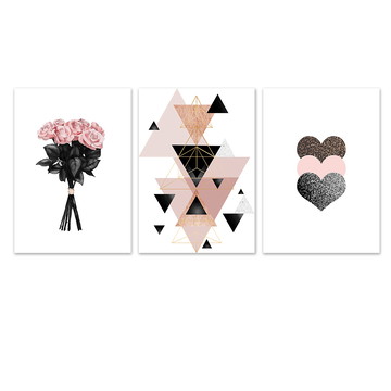 Kit Placas Decorativas Flor Coração Abstrato Beauty