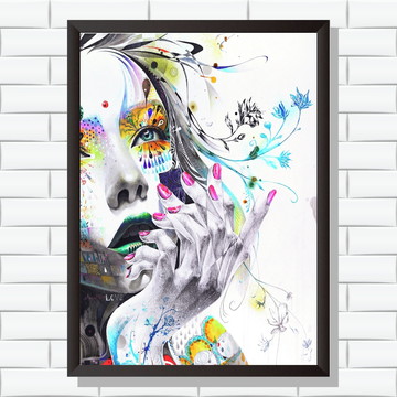Quadro Abstrato Menina Flores Tam. 33cmX24cm