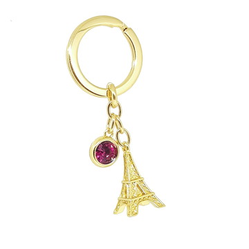 Chaveiro Torre Eiffel Paris Dourado com Ponto de Luz Fuschia