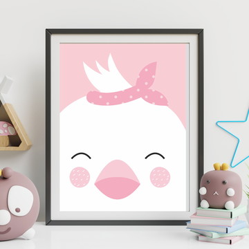 Quadro Decorativo 40x30cm Passarinho Rosa Animais Fofos