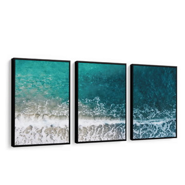 3 Quadros Decorativos com Moldura Grande Sala Color Mar Azul