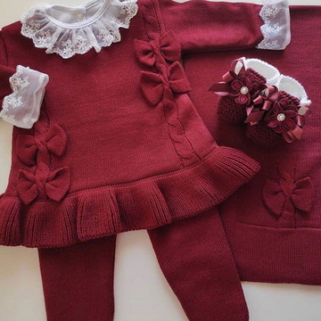 Kit saida maternidade menina vestido xadrez tricot 6 peças