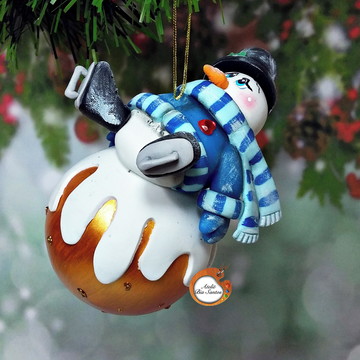 Bola de Natal Boneco de Neve esquiador em Biscuit