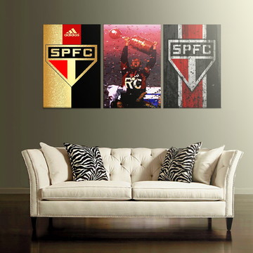 Kit 3 Quadros São Paulo S.P.F.C em Tecido Artístico 70x150cm