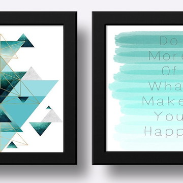 Quadros abstratos geométricos frases azul