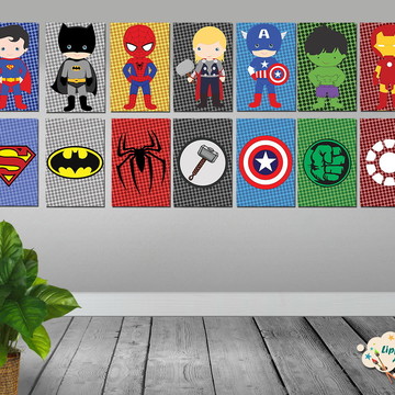 04 Quadros em MDF - Super Heróis