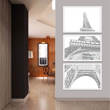 3 quadros paris torre eiffel vertical decoração com molduras