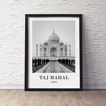 Quadro Taj Mahal Índia Preto e Branco