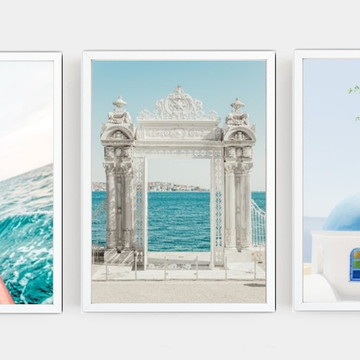 Kit 3 Quadros Decorativos Floral Mar Praia Quarto Moldura