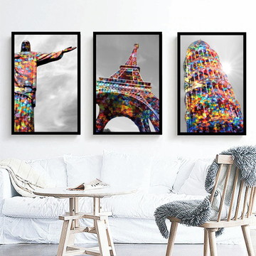 Kit 3 Quadro Paris Rio De Janeiro Torre Eiffel Roma Colorido