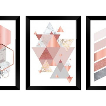 Quadros Decorativos Sala Abstrato Formas Geométricas Rose