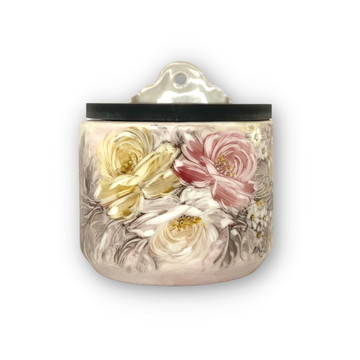 Saleiro de Parede Reto Porcelana Tampa Madeira 700 grs sal