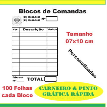 20 blocos comandas personalizada com 100 folhas cada 7x10