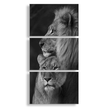 Quadro Decorativo Leão Leoa Kit 3 peça Sala Quarto Casal