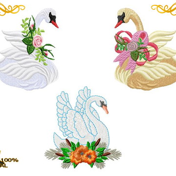 Matriz bordado comp cisne com arranjo de flores