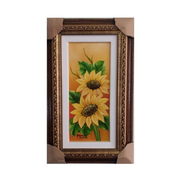 Quadro Pintura Tinta Óleo com Moldura Flores GIRASSOL 30x50