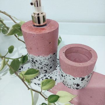 Kit Lavabo Amor - Granilite Branco e Rosa