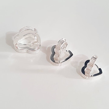 Trio brinco forma coração 10mm 12mm 14mm banhado prata